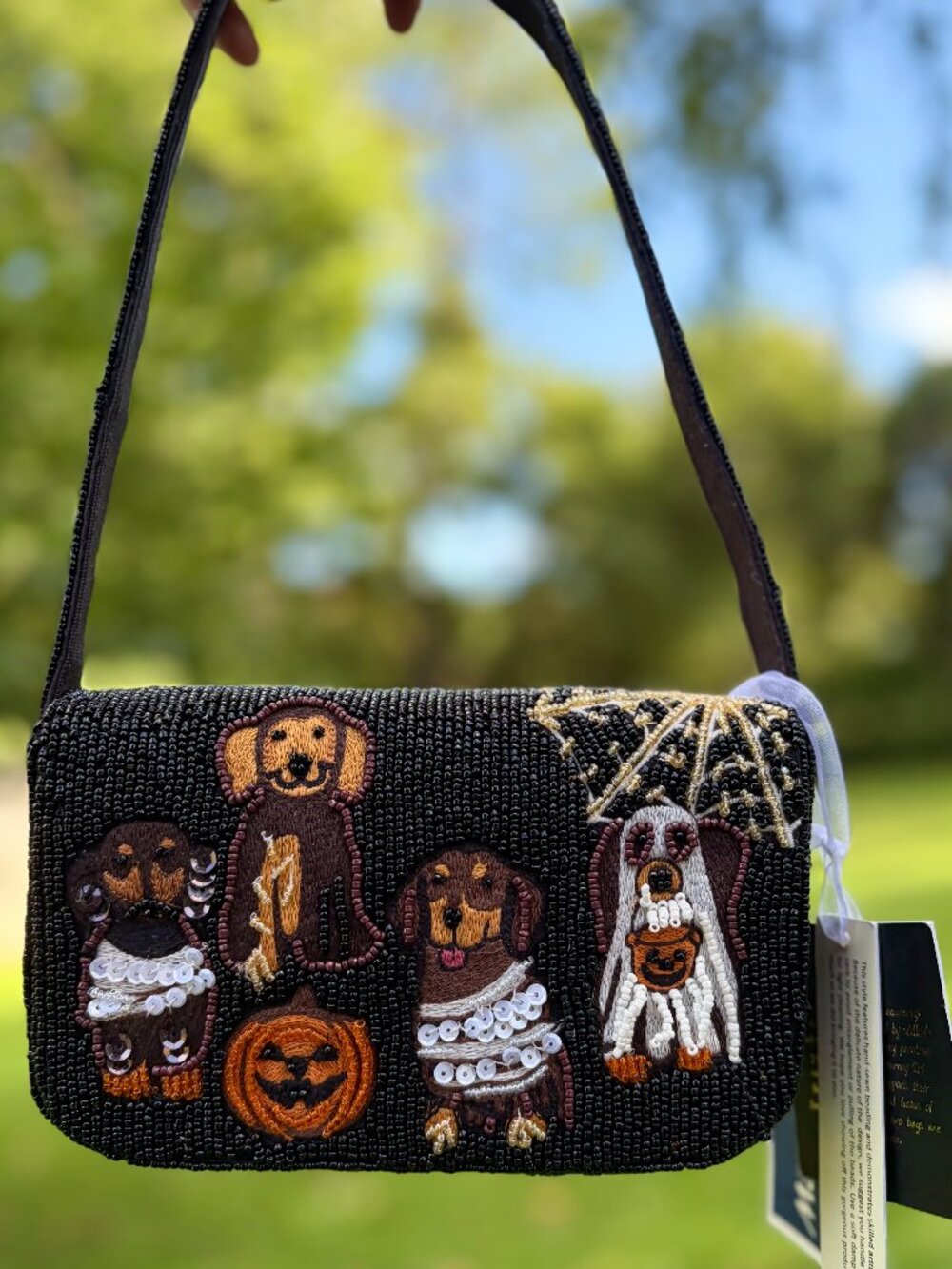 NWT Viral Halloween Beaded Spooky Dogs Bag Spiderweb and Daschunds